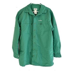 L.L. Bean Men’s L Button Up Shirt Roll Tab Sleeve Zippered Pockets
